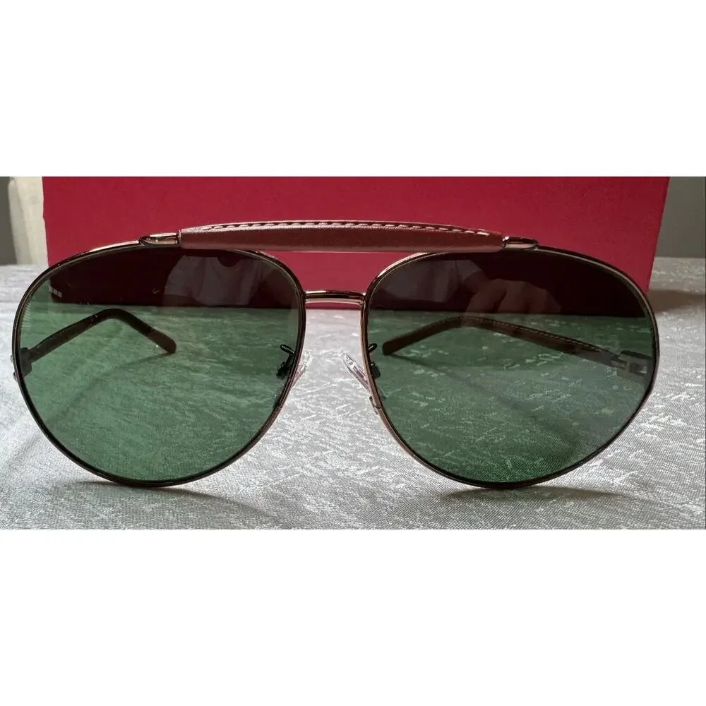 Ermenegildo Zegna Vintage Leather Aviator Sunglasses, Oversized, Made in Italy
